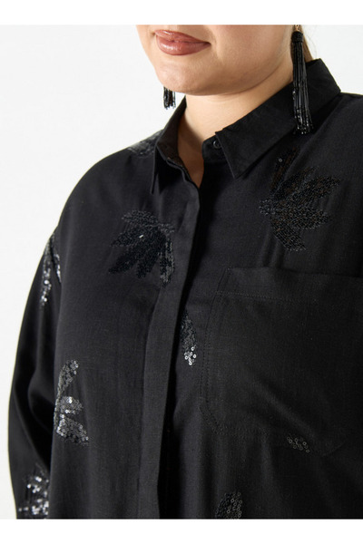 Ulla Popken Plus Size Ulla Popken Regular Fit Embellished High-Low Shirt