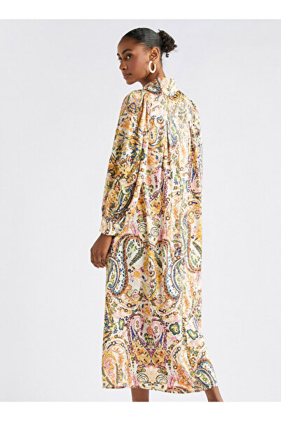 FAV Paisley Print Shirt Dress With Long Sleeves And Neck Tie-up