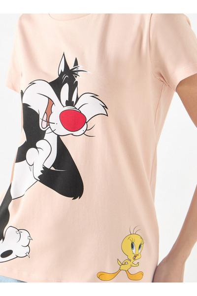 SP Characters Sylvester and Tweety Print T-shirt with Crew Neck and Short Sleeves