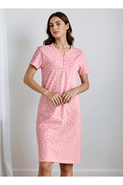 FAV قميص نوم بطول الركبة مع رقبة مستديرة