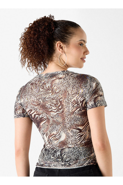 FAV All-Over Animal Print T-shirt with Ruched Detail