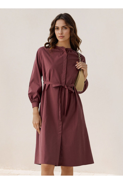 FAV Shirt Midi Dress with Waist Tie-Up