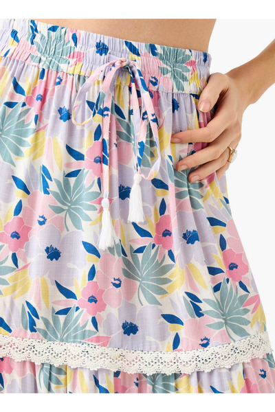 FAV Floral Print Tiered Maxi Skirt with Elasticated Waistband