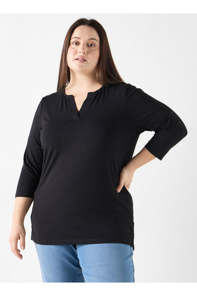 Ulla Popken Plus Size V-neck 3/4 Sleeves T-shirt