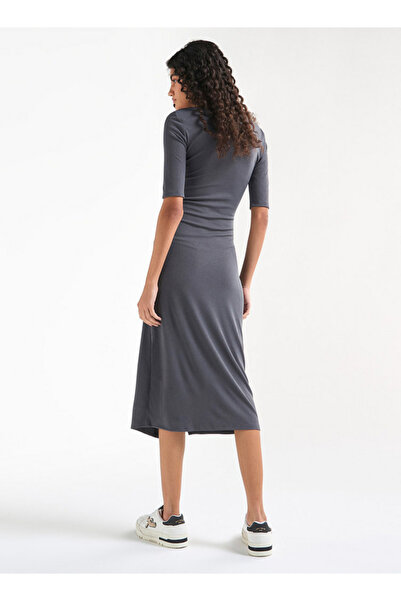 FAV Textured Bodycon Dress with Square Neck and Tulip Hemline