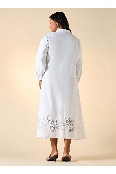 Ulla Popken Plus Size Ulla Popken Embroidered Midi Shirt Dress