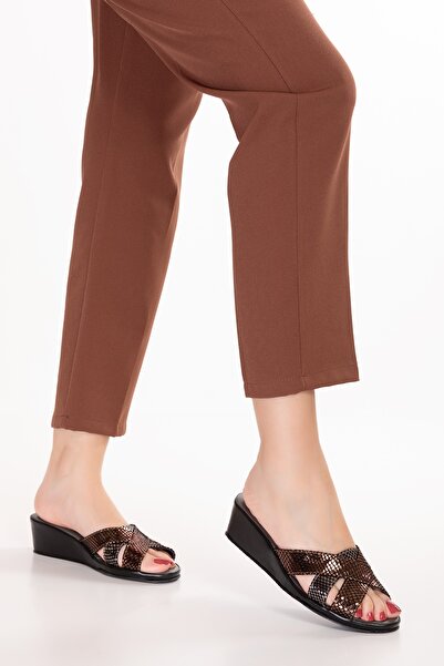 Gondol Papuci de casă eleganti din piele naturală Blc.33 Bronz