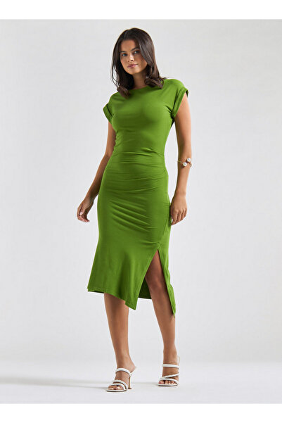 FAV Bodycon Midi Dress with Round Neck and Extended Sleeves