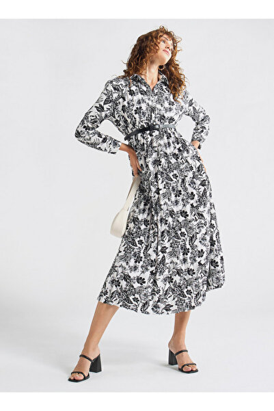 FAV All-Over Floral Print Shirt Dress with Long Sleeves and Pleat Detail