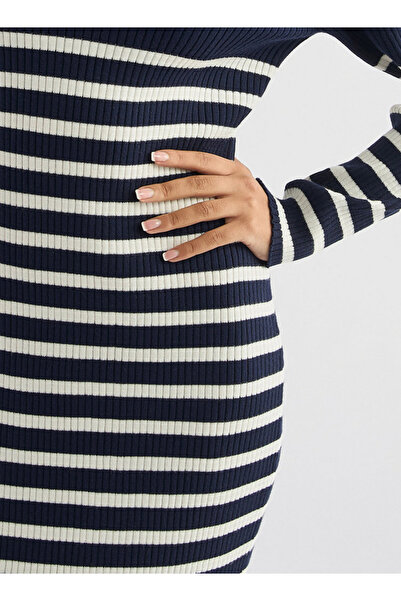 FAV Striped V-neck Dress with Long Sleeves