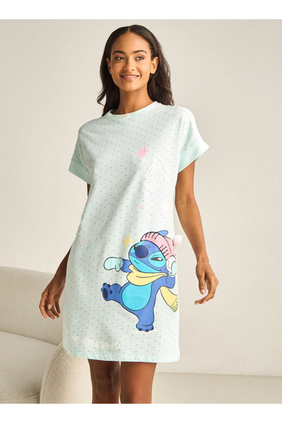 FAV قميص نوم قطني مطبوع عليه غرزة ورقبة دائرية