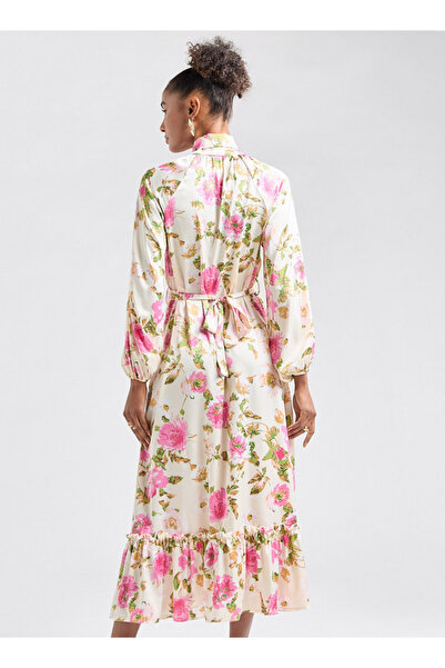 FAV All-Over Print Shirt Dress with Long Sleeves and Flounce Hem