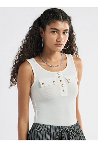 FAV Ribbed Tank Top with Round Neck and Flap Detail