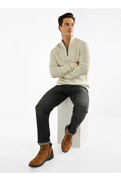 FAV Textured High Neck Sweater With Zip Closure