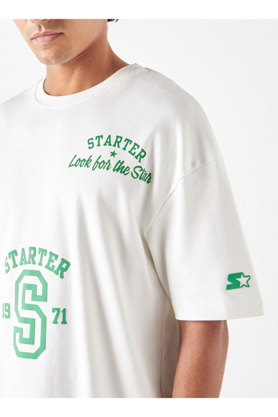 Starter Logo Print T-shirt with Crew Neck and Short Sleeves