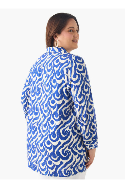 Ulla Popken Plus Size Ulla Popken Printed Shirt with Collar and Long Sleeves
