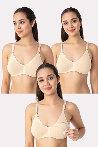 Arma Yıldız 3 Adet Ten Kadın Pamuklu Emzirme Sütyeni Balensiz Hamile Lohusa E...