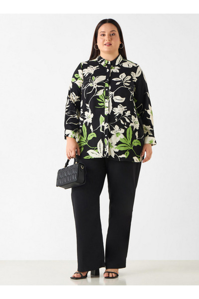 Ulla Popken Plus Size Floral Print Shirt With Button Closure