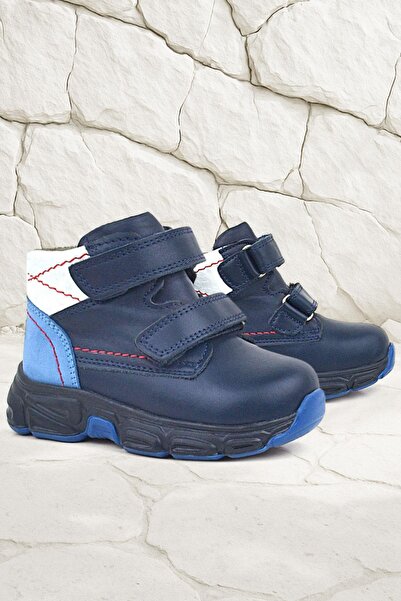 Rakerplus حذاء رياضي للأطفال من الجلد الطبيعي باللون الأزرق الداكن