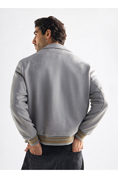 FAV Striped Collared Varsity Jacket With Long Sleeves And Button Closure