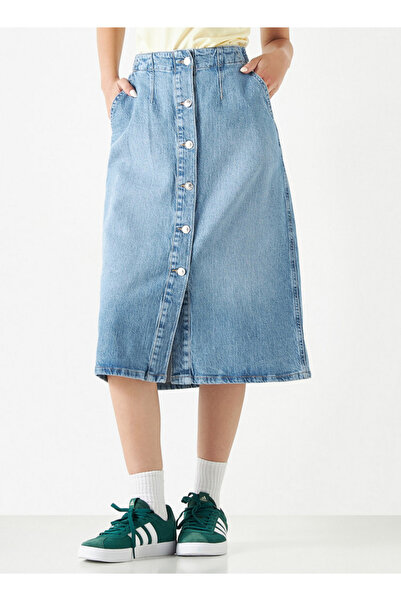 Lee Cooper Denim Midi Skirt with Button Closure