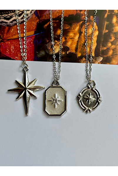 LAİKA Kuzey Yıldızı Gümüş Renk 3'lü Kolye Seti Kutulu