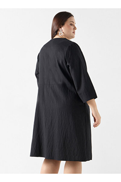 Ulla Popken Plus Size Textured Dress With Pockets And 3/4 Sleeves