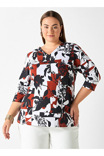 Ulla Popken ABSTRACT FLORAL MIX PRINT TOP