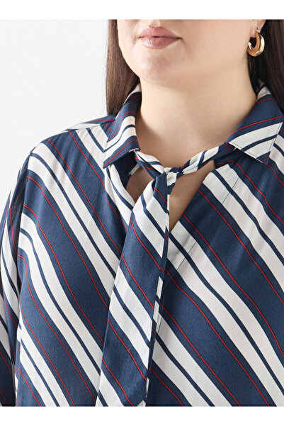 Ulla Popken Plus Size Ulla Popken Striped Shirt with Tie-Up Detail
