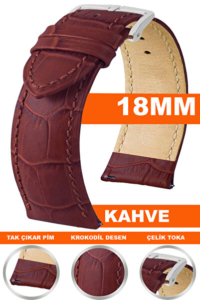 Trendburada حزام ساعة جلدي مقاس 18 ملم لـ Fossil-Welder-Wesse-Casio-Armani-Om...