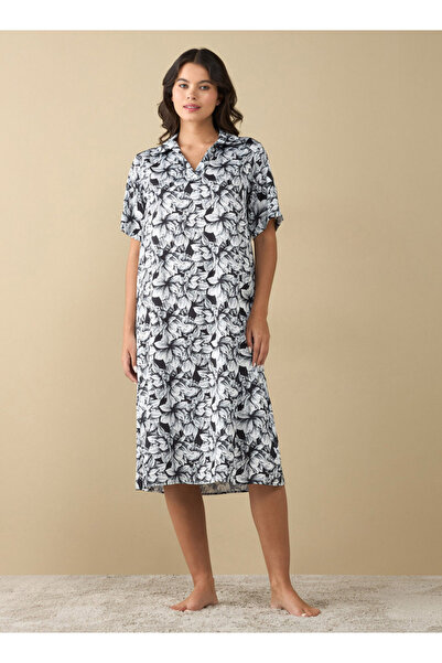 FAV قميص نوم بطبعة زهور كاملة بأكمام طويلة