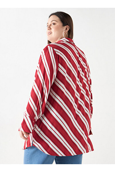 Ulla Popken Plus Size Ulla Popken Striped Shirt with Tie-Up Detail