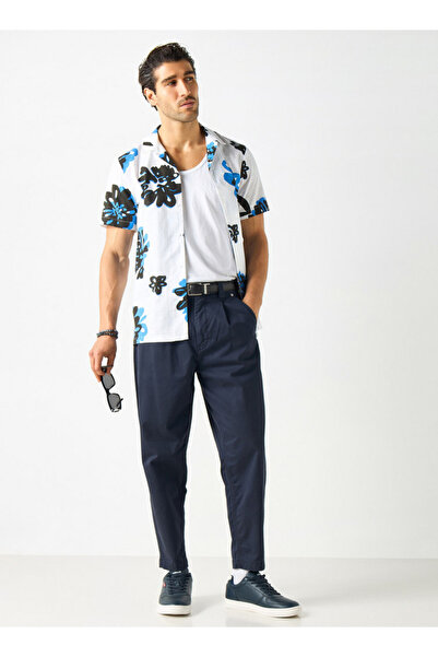 FAV All-Over Floral Print Shirt with Camp Collar and Short Sleeves