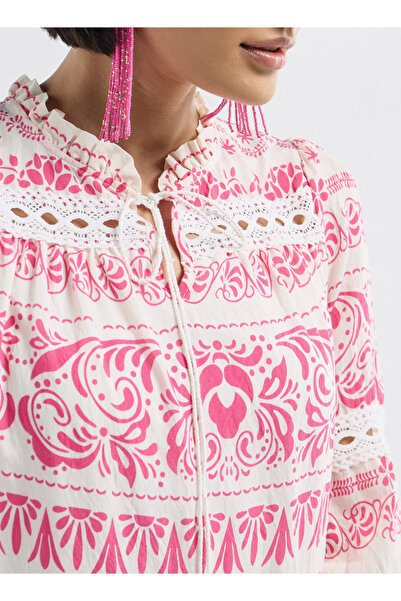 FAV All-over Print Tiered Dress With Ruffled Collar And Tie-ups