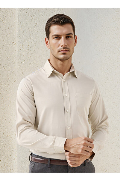 FAV قميص عادي بقصة مستقيمة وأكمام طويلة من قماش التويل