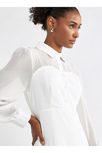 FAV Solid A-line Shirt Dress With Long Sleeves