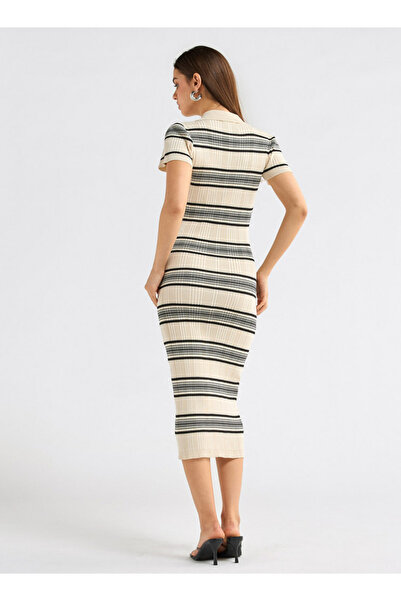 FAV Striped Collared Bodycon Dress with Short Sleeves