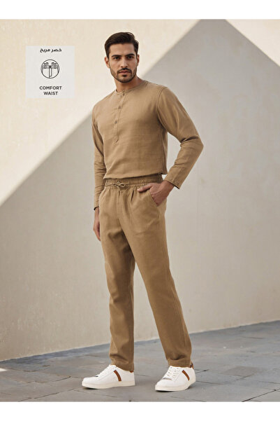Iconic Regular Fit Linen Blend Trousers with Flexi Waist