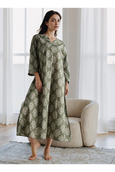 FAV Floral Print Kaftan Night Dress with V-neck