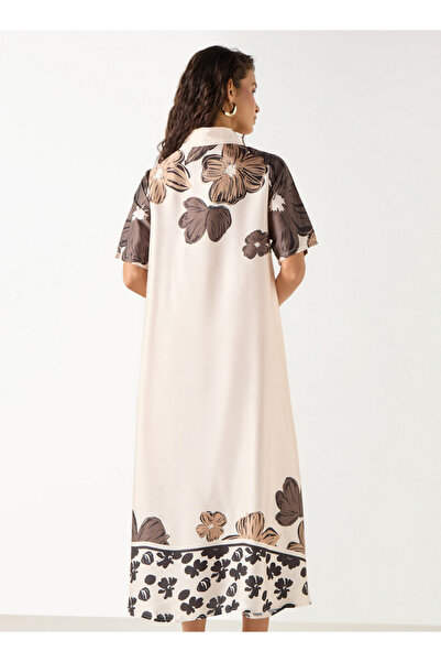 Iconic Floral Print Shirt Dress With Collar And Short Sleeves