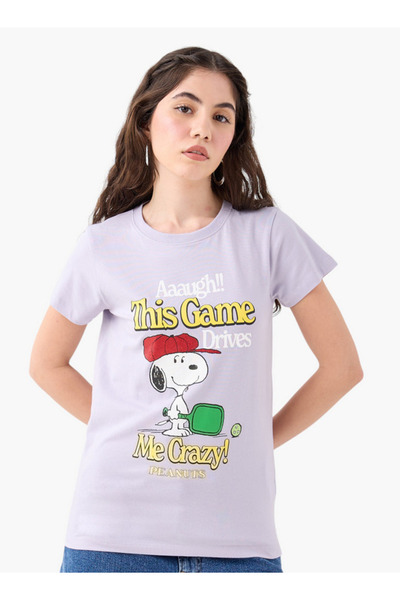 SP Characters Peanuts Print T-shirt With Crew Neck And Short Sleeves