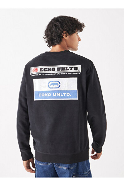 ECKO Embroidered Sweatshirt with Long Sleeves and Round Neck