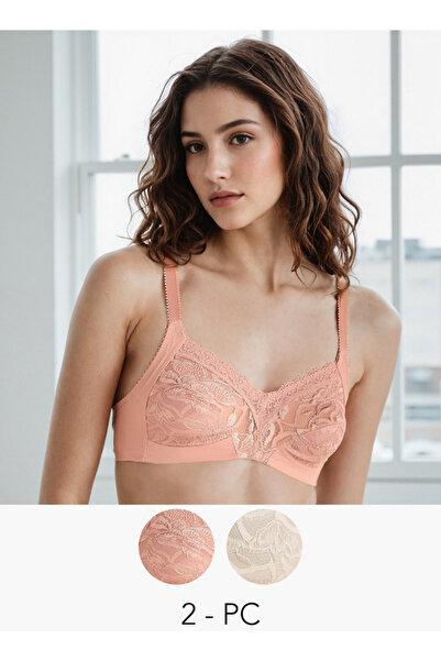 FAV مجموعة من قطعتين - حمالة صدر دانتيل بدون سلك مع إغلاق بخطاف وعين