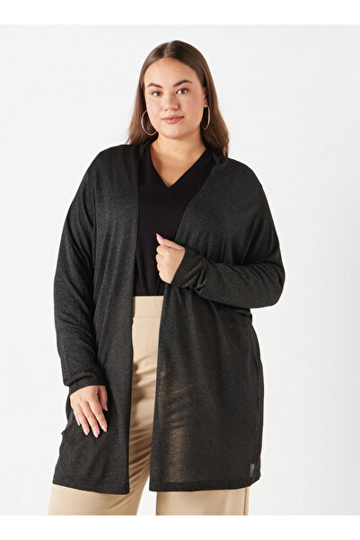 Ulla Popken Plus Size Textured Shrug with Long Sleeves and Pockets