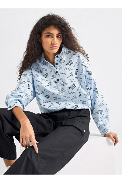 FAV قميص مطبوع بياقة وأكمام طويلة