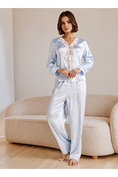 FAV طقم بيجامة جاكار مزين بالدانتيل