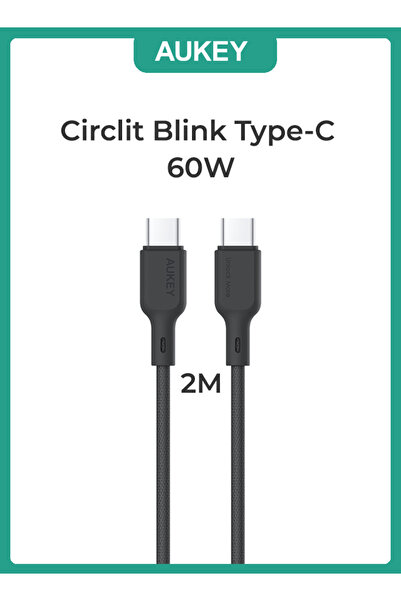 AUKEY Circlit Blink 60W Lite Cable 2m. DTY Braided USB-C to USB-C - CB-DCC064 Black