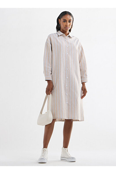 FAV Striped Button Down Shirt Dress With Long Sleeves