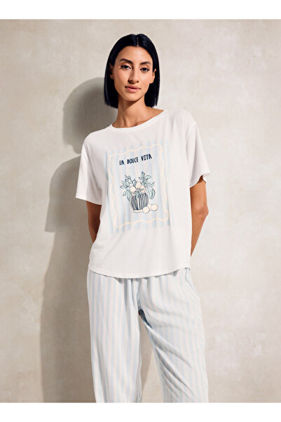 FAV Graphic Print T-shirt and Striped Pyjama Set