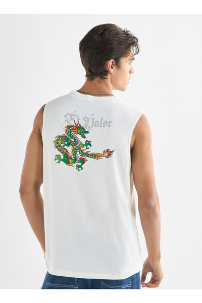 FAV Dragon Print Sleeveless T-shirt with Crew Neck